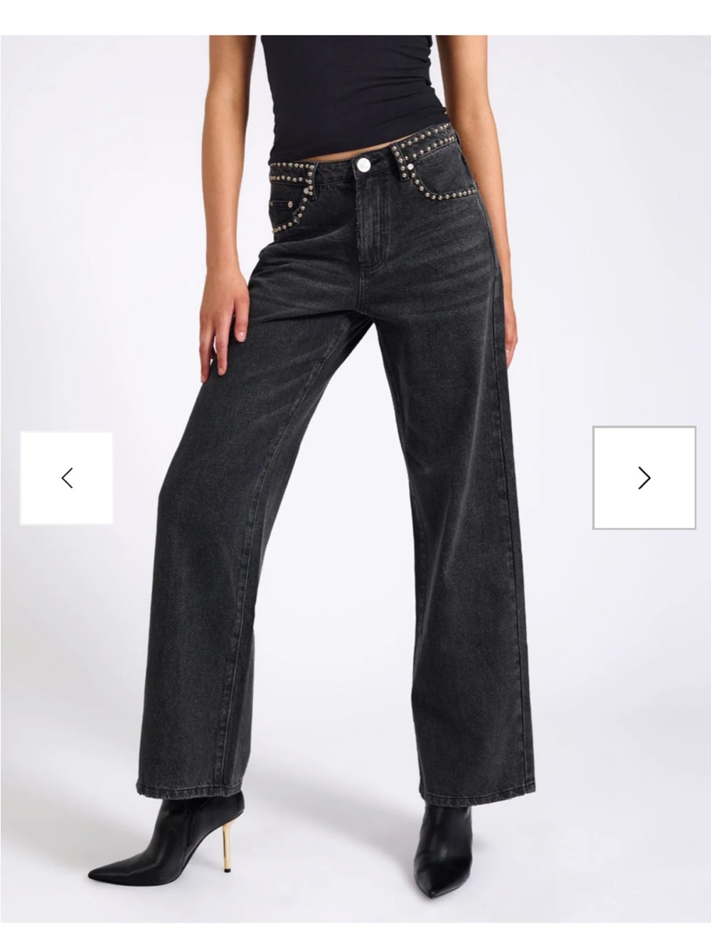 One Teaspoon Jackson Mid Waist Wide Leg  Studded Denim Jeans - Black